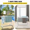 VEVOR Pool Towel Rack, 5 Bar, White, Freestanding Outdoor PVC T-Shape Poolside Storage Organizer, Include 8 Towel Clips, Mesh Bag, Hook