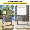 VEVOR Pool Towel Rack, 5 Bar, Brown, Freestanding Outdoor PVC T-Shape Poolside Storage Organizer, Include 8 Towel Clips, Mesh Bag, Hook