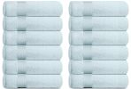 12 Pack Light Blue Color Resort Collection Soft Washcloth Face Body Towel Set 12x12 inch Luxury Hotel Plush & Absorbent Cotton Wash Clothes