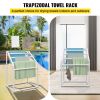VEVOR Pool Towel Rack, 5 Bar, White, Freestanding Outdoor PVC Trapedozal Poolside Storage Organizer, Include 8 Towel Clips, Mesh Bag, Hook