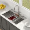 33 Inch Single Bowl Top Mount Drop In Stainless Steel Workstation Kitchen Sink With Bottom Grid and Basket Drain and Roll-Up Drying Rack and Colander