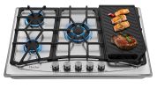 AHT30IN20S-SD-KP Hothit Propane Gas Cooktop 30" Inch with Griddle, 5 Burner Built-in Stainless Steel Gas Stove Top, LPG/NG Dual Fuel