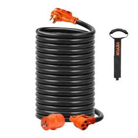 VEVOR 50 ft RV Extension Cord, 50 Amp, Heavy Duty STW RV Power Cord, NEMA 14-50R Female NEMA 14-50P Male Plug, with LED Indicator Handle 15A Adapter