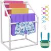 VEVOR Pool Towel Rack, 5 Bar, White, Freestanding Outdoor PVC Trapedozal Poolside Storage Organizer, Include 8 Towel Clips, Mesh Bag, Hook
