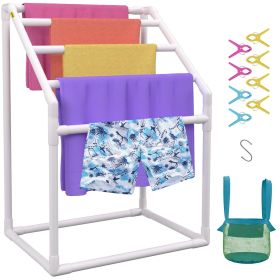 VEVOR Pool Towel Rack, 5 Bar, White, Freestanding Outdoor PVC Trapedozal Poolside Storage Organizer, Include 8 Towel Clips, Mesh Bag, Hook