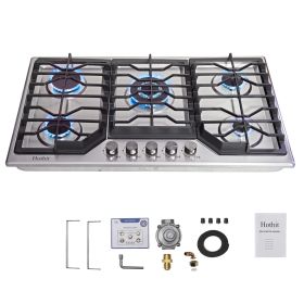 AHT34IN10S Hothit 5 Burners 34 inch Gas Cooktop, 36000 BTU Stainless Steel Gas Range Top, Gas Cooker Stove Propane Gas/Natural Gas Convertible
