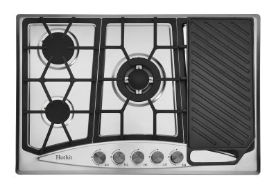 AHT30IN20S-SD-KP Hothit Propane Gas Cooktop 30" Inch with Griddle, 5 Burner Built-in Stainless Steel Gas Stove Top, LPG/NG Dual Fuel