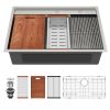 33 Inch Single Bowl Top Mount Drop In Stainless Steel Workstation Kitchen Sink With Bottom Grid and Basket Drain and Roll-Up Drying Rack and Colander