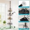Rust-Resistant Corner Shower Caddy For Bathroom 4 Height Adjustable Shelves With Tension Pole Towel Bar Hanging Hook Floor Standing Bath Storage Rack