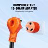 VEVOR 25 ft RV Extension Cord, 30 Amp, Heavy Duty STW RV Power Cord, NEMA TT-30R Female NEMA TT-30P Male Plug, with LED Indicator Handle 15A Adapter
