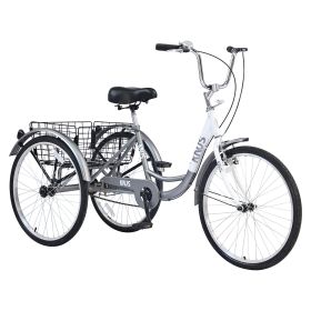 Adult Tricycle Trikes,3-Wheel Bikes,24 Inch Wheels Cruiser Bicycles with Large Shopping Basket for Women and Men (Color: As pic)