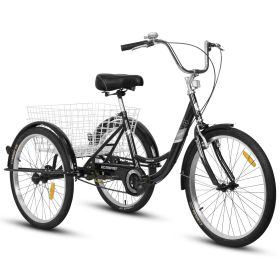 A24631 Adult Tricycles, 1 Speed Adult Trikes 24 inch 3 Wheel Bikes, Three-Wheeled Bicycles Cruise Trike with Shopping Basket for Seniors, Women, Men (Color: As pic)