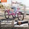VEVOR Folding Adult Tricycle, 26-Inch 7-Speed Adult Folding Trikes, Carbon Steel 3 Wheel Cruiser Bike with Basket & Adjustable Seat