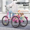 VEVOR Folding Adult Tricycle, 26-Inch 7-Speed Adult Folding Trikes, Carbon Steel 3 Wheel Cruiser Bike with Basket & Adjustable Seat